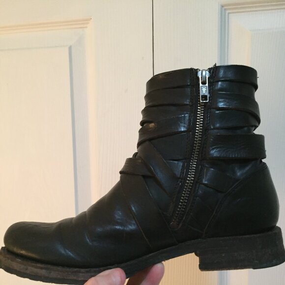 Frye Women’s Veronica Strappy Black Leather Moto Boot Size US 7.5 - Picture 12 of 16